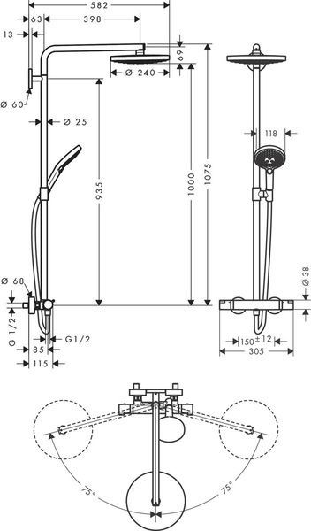 Душевая система с термостатом HANSGROHE RAINDANCE SELECT 27129400, хром с белым 45955 фото