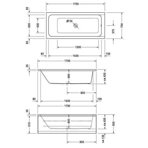 Ванна акрилова DURAVIT D-CODE 700099000000000, 170х75 800005923 фото