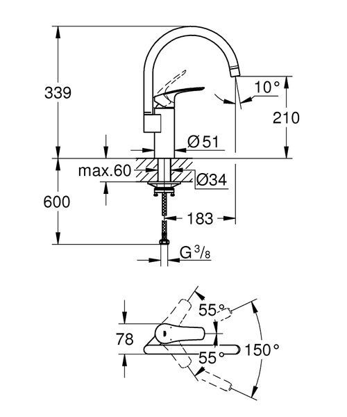 Змішувач для кухні GROHE EUROSMART NEW 332022433, чорний матовий 95888 фото