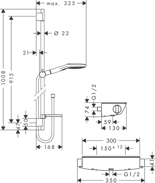 Душевой набор HANSGROHE ECOSTAT COMBI RAINDANCE SELECT 27039400, хром с белым 42173 фото