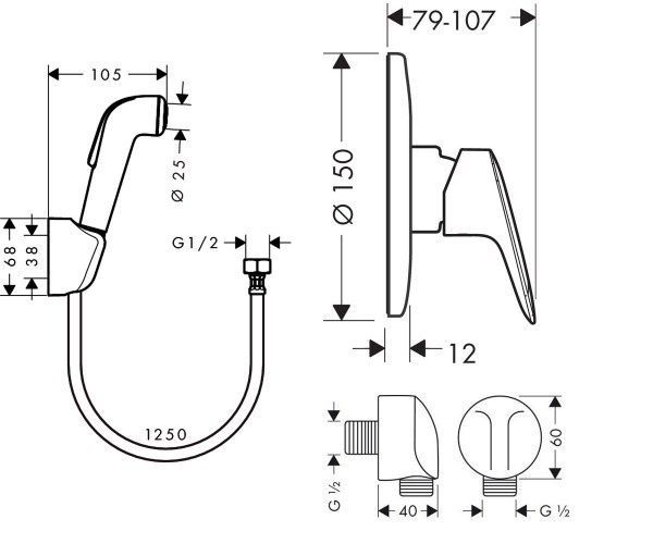 Гігієнічний душ зі змішувачем HANSGROHE LOGIS 1112019 70645 фото