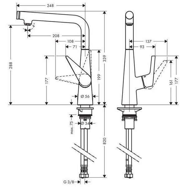 Змішувач для кухонної мийки HANSGROHE TALIS SELECT 72821800, нержавіюча сталь 48164 фото