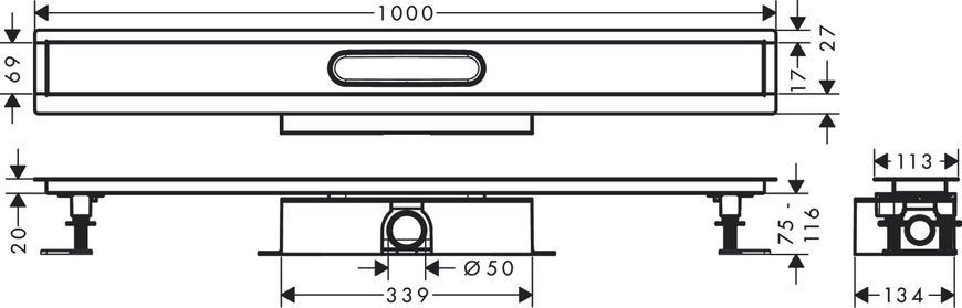 Монтажный комплект для каналов HANSGROHE UBOX UNIVERSAL 56026180, нержавеющая сталь 800004283 фото