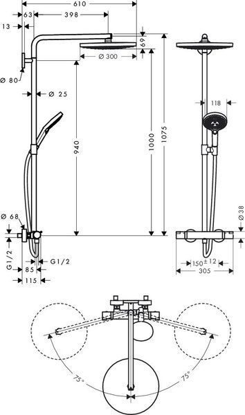 Душевая система с термостатом HANSGROHE RAINDANCE SELECT 27133400, хром с белым 45953 фото