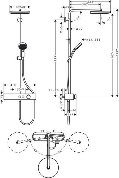 Душевая система с термостатом HANSGROHE PULSIFY 24220000 81448 фото