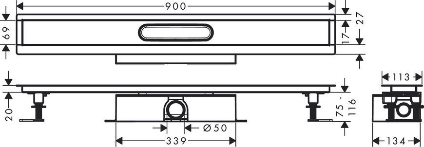 Монтажный комплект для каналов HANSGROHE UBOX UNIVERSAL 56025180, нержавеющая сталь 800004284 фото