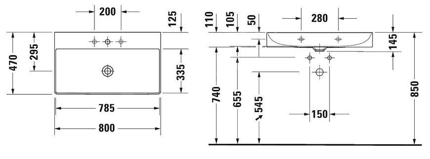 Умивальник підвісний DURAVIT DURASQUARE 2353800041, 80х47 800006024 фото