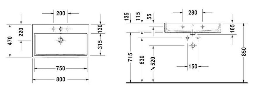 Умивальник підвісний DURAVIT VERO AIR 2350800027, 80х47 800006025 фото