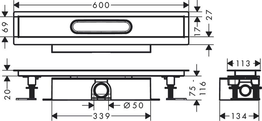 Монтажный комплект для каналов HANSGROHE UBOX UNIVERSAL 56022180, нержавеющая сталь 800004285 фото
