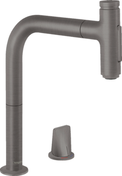 Смеситель для кухонной мойки с выдвижным душем HANSGROHE METRIS 73818340, черный матовый хром 70861 фото