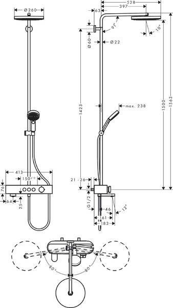 Душова система з термостатом HANSGROHE PULSIFY 24230000 81449 фото