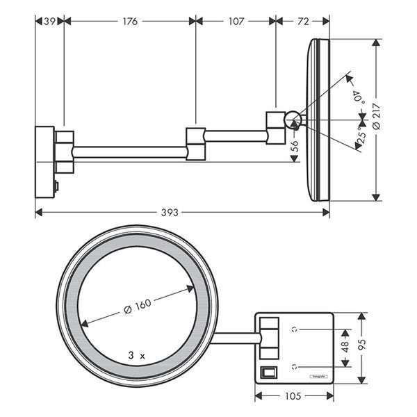 Косметичне дзеркало 41790670 HANSGROHE ADDSTORIS 41790670, чорний 81495 фото