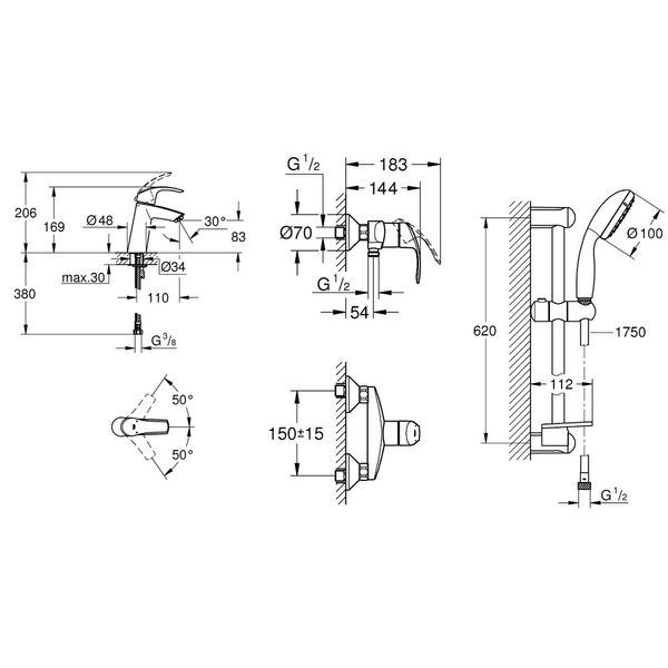 Набір змішувачів GROHE EUROSMART 123244 M 66874 фото