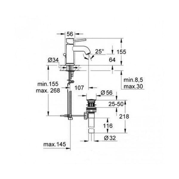 Змішувач для умивальника GROHE BAUCLASSIC 23161000 35678 фото