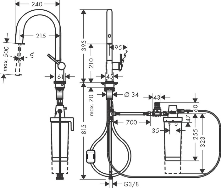 Змішувач для кухонної мийки HANSGROHE AQITTURA M91 76801800, нержавіюча сталь 800003936 фото