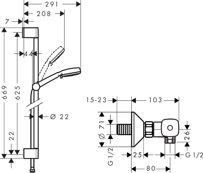 Душовий набір HANSGROHE CROMETTA 27030400, хром з білим 800003736 фото